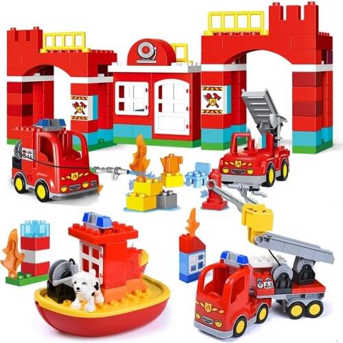 Diy City Fire Department Station Firemen Building Blocks Compatible Duploed Big Size Bricks Toys For Baby Children Kids Gifts