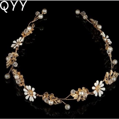 QYY Bridal Luscious Headband Wedding Hair Crown Flower Hairvine Accessories Jewelry Handmade Bridal Tiaras Crown Chains
