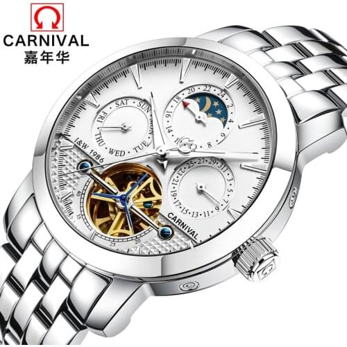 CARNIVAL Luxury business Multifunction Automatic Watch Men Top brand Tourbillon Mechanical watches Week, Calendar, Luminous hand