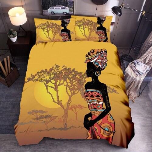Stylish African Womens Bedding Set Natural Retro Ethnic Style Bed Sheets Fitted With Queen And King Size Duvet Covers