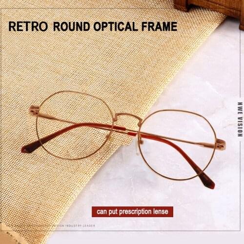 REAL New Vintage Simple Design Glasses Frame Women Men Metal Small Circle Shape Eyewear Transparent Lens Spectacle Frame MT03054