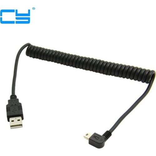 USB 2.0 male to Mini USB Right angled 90 degree Flexible Spring Retractable Charging data Cable for Car navigation GPS MP3/MP4