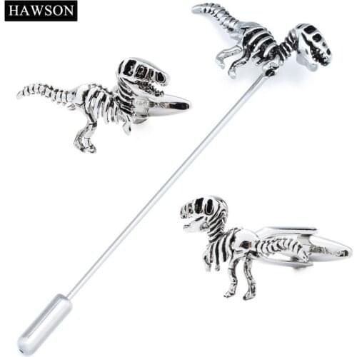 Dinosaur Cufflinks Long Brooch Pin Set Vintage Animal Bone Cuff links Jewelry Accessory Gift for Boyfriend Shirt