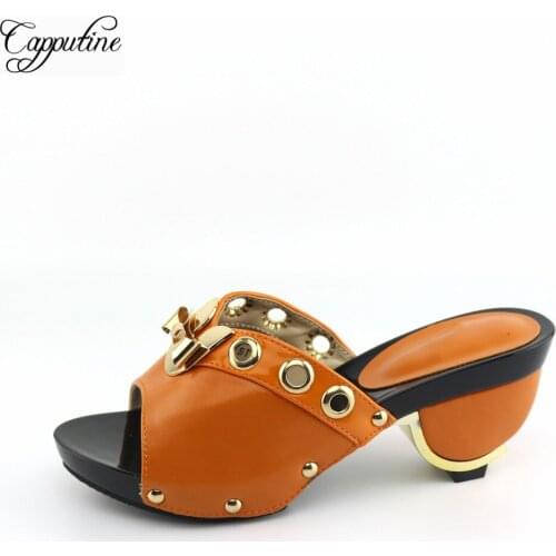 Nice Orange Wedding/Party Pumps African Strange Heel Womens Shoes CR2135 Heel Height 7CM