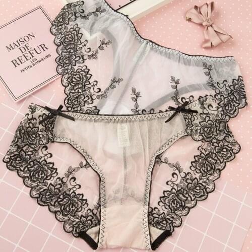 Women Sexy embroidered lace low waist mesh transparent panties ladies briefs cute girls lingerie seamless underwear