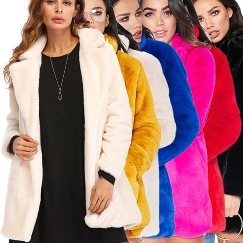 Winter Women Loose Fluffy Faux Fur Coat Girls Thick Warm Furry Jacket Fashion Windbreaker Long Sleeve Top Furry Overcoat Female