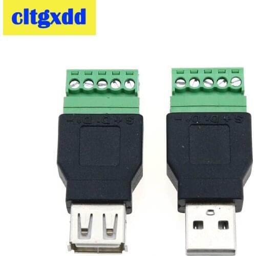 1PC USB adapter USB female to screw connector USB plug with shield connector Socket Jack USB 2.0 female to screw terminal