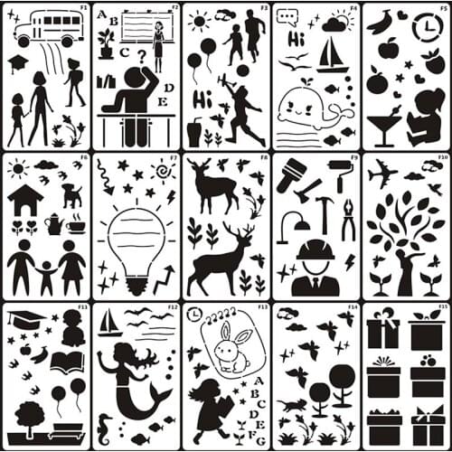 15 Sheets 10.2*17.8cm PET Stencil DIY Wall Layering Graffiti Painting Template Decor Scrapbook Diary Coloring Embossing Reusable