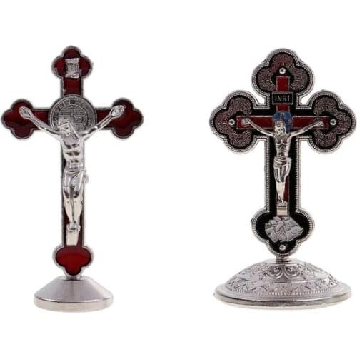 2 Pieces Jesus Christ Figurine Statue INRI Cross Crucifix for Car House Office Ornament Adornment