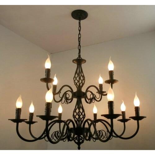 2 Layer Black Candles Chandelier American Black Modern led Chandeliers European Retro Restaurant Stair Chandeliers Light Fixture