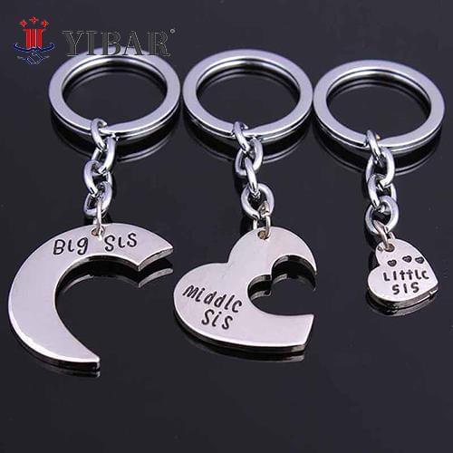 3Pcs/set Big Mid Lil Sis Metal Sister Love Heart Family Keychain Keyring Car Accessory Charm Women Best Friend BFF Jewelry