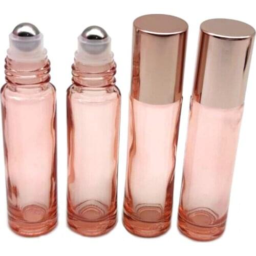30pcs 10ml Pink Color Thick Glass Roll On Essential Oil Empty Perfume Bottle Roller Ball bottle For Travel