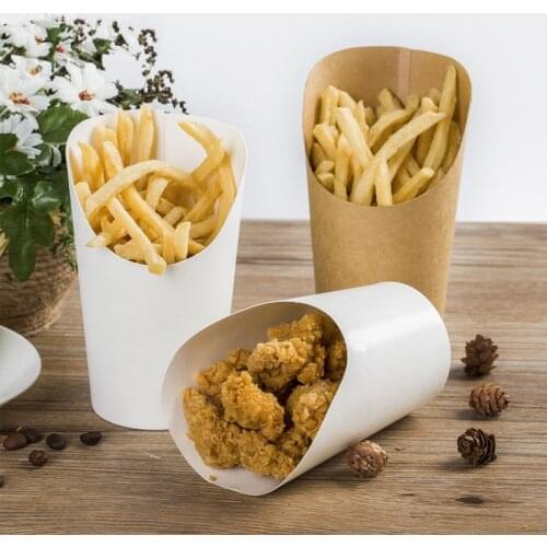 50pcs Kraft paper white french fries snack fried chicken box oblique mouth party favor cake egg paper cup takeaway package