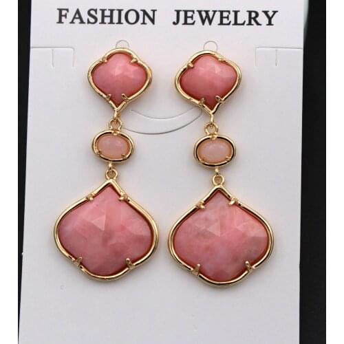 6pair Fashion Dangle Earrings Natural Faceted Pink Red Green Jade Drop Stone Earrings Post Studs for Women Bridal Wedding Party