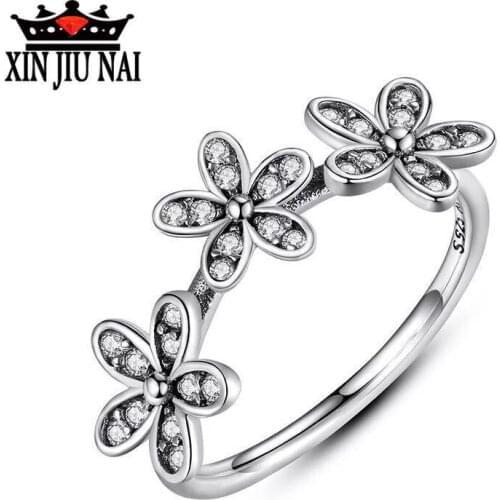 925 Sterling Silver Jewelry Finger Thai silver Rings with AAA Crystal Flowers Three Silver Ring for Party Jewelry Christmas Gift