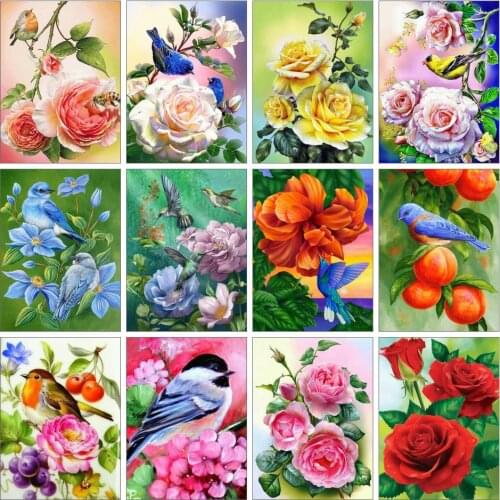 AZQSD Diamond Painting Birds Flower Cross Stitch Home Decor Diamond Embroidery Animal Wall Art Gift Handmade Rhinestones