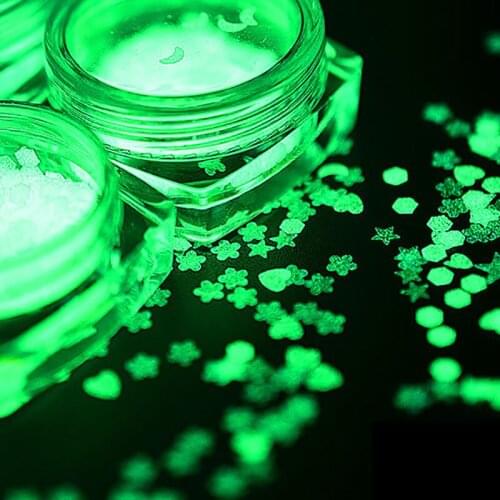 1box Luminous Nail Glitter Glow In The Dark Sequins Moon/Star/Hexagon Heart 6Design Flake Sequins DIY ARTNail Glitter Patch 2020