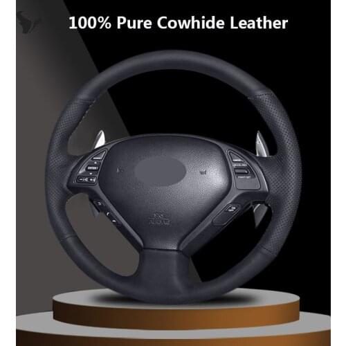 Black Genuine Leather Car Steering Wheel Cover for Infiniti G25 G35 G37 QX50 EX25 EX35 EX37 2008 2009 2010 2011 2013 Accessories