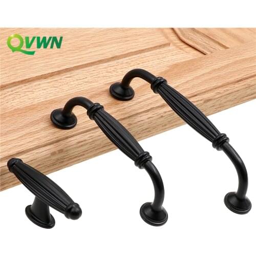 QVWN Black Aluminum Alloy Door Handle Drawer Kitchen Cupboard Cabinet Drawer Pull Knobs for Furniture Hardware with Screws