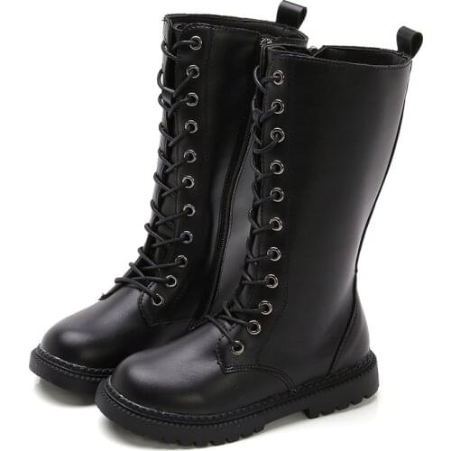 Kids Boots For Girls Childrens Rubber Boots Motorcycle High Top Zipper Fashion Autumn Winter Boots Martin Boots Knee-high 26-37