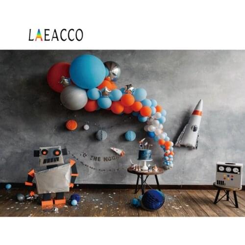 Laeacco Photo Backgrounds Balloons Birthday Party Robert Baby Toys Cement Wall Baby Child Portrait Photography Backdrops