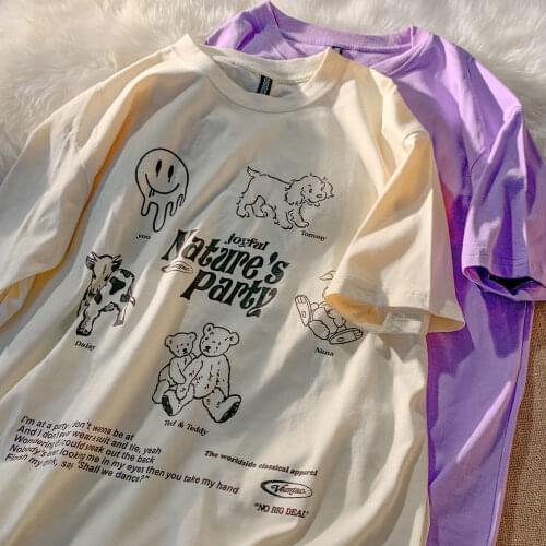 Pure Cotton 2 Colors Animals Bears Graphic T Shirts Cute Letters Printed T-shirts Gothic Teens Clothes Streetwear Summer Fashion