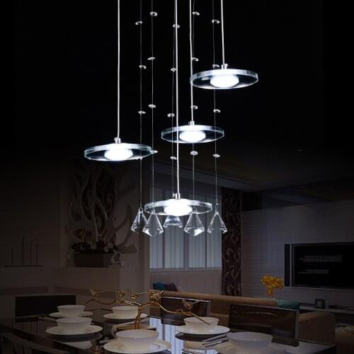 Classic and Concise Glass Iron and Crystal Lamp Fashion LED Pendant Light 4 Creative Dining Room Lamp Simple Modern Lighting
