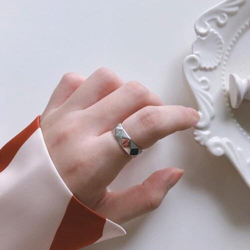 Retro Authentic S925 Sterling Silver FINE Jewelry facet Band ring TLJ757