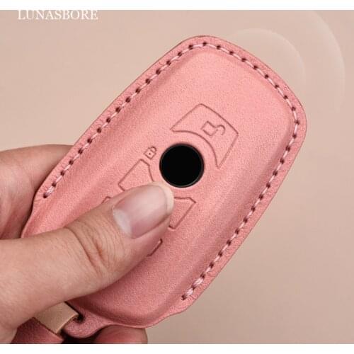 Leather Pink Car Key Case Auto Key Protection Cover For BMW 1/3/5/7 Series X3 X4 M2/3/4 Car Holder Shell Car-Styling Accessories