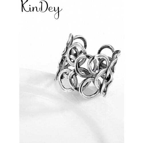 Kindey Exaggerated Silver Color Hollow Circle Rings For Women Engagement Jewelry Girls Open Finger Rings