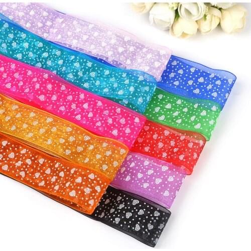 28mm Printed Dot&Heart Organza Ribbon Gift Wrapping Decoration Lace Ribbons DIY Craft Making Packing Bow Sewing Accessory