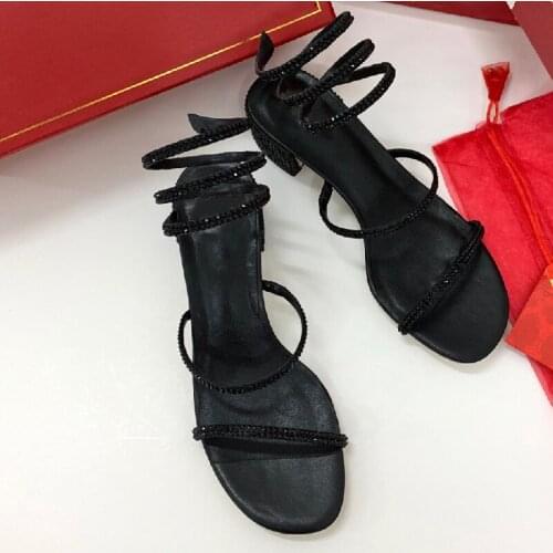 Summer Women Shoes Female Party Sandals New Chaussure Ladies Peep Toe Sandalias Middle Heels Sweet Sandales Crystal Shoes