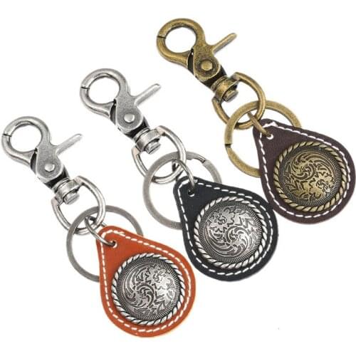 Fashion Vintage Retro Car Keychain Metal Pendant Genuine Leather Bag Accessories Men Women Key Chain Keyring Casual Punk Jewelry