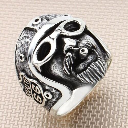 Men Silver Ring With Hippie Biker Cigar Motif Made In Turkey Solid 925 Sterling Silver