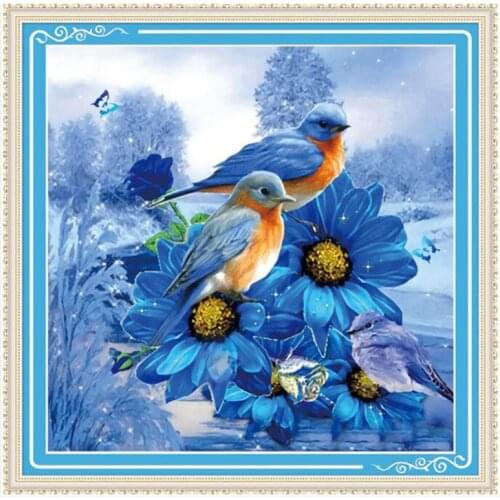 Printed Cross stitch Kit Chinese Styles Needlework,Sets For Embroidery Cross-Stitching Silk Cotton Threads Winter Birds Flowers