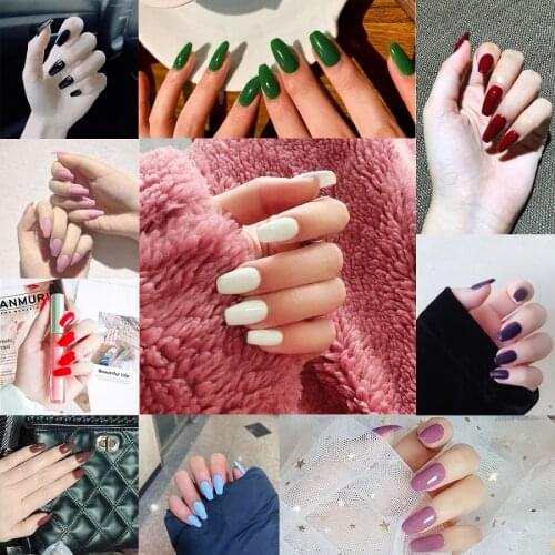 24 Pieces Set with Jelly Gel Stick Acrylic Solid Color Short Coffin Fake Fingernails Black White Press On Nails JP309