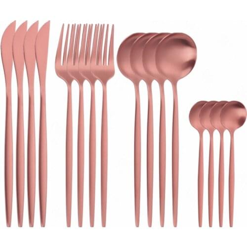 Rose Gold Luxury Mirror Cutlery Set Stainless Steel Dinnerware Set Knife Fork Spoon Silverware Tableware Set Kitchen Flatware