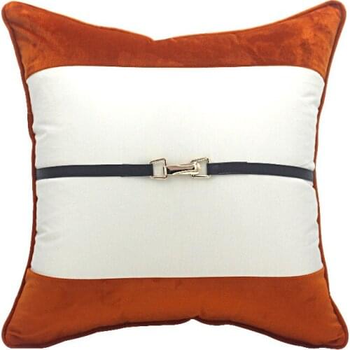 White Orange Velvet Cushion Cover Home Decorative Living Room Sofa Pillow Cover Luxury Metal Lock Throw Pillows 45x45cm