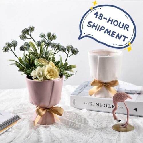 Nordic Small Fresh Ceramic Bouquet Vase Living Room Bedroom Fake Flower Plant Pot Decoration Home Decorat Crafts Ornaments