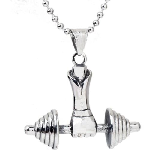 Punk Men Stainless steel Necklace Fashion Dumbbell Style Charm Necklaces & Pendants for Men Jewelry Free Chain 24"