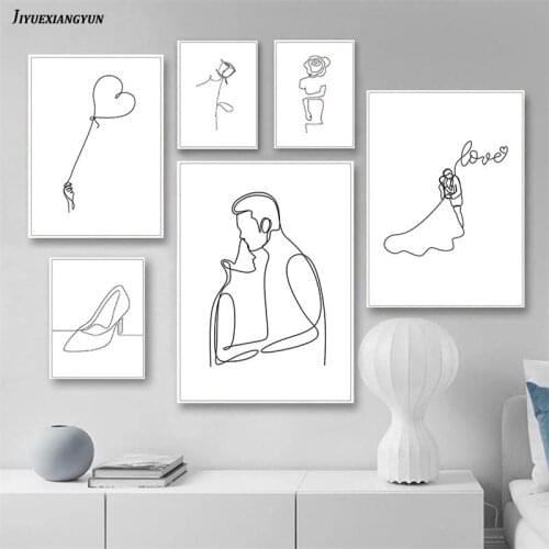 Please Marry Me Abstract Lines Canvas Modern Minimalist Lines Characters Embracing Kissing Love Decorative Painting Oil