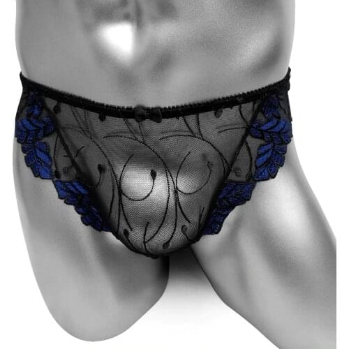 See Through Floral Mesh Mens Thong Underwear Sissy Embroidery Panties Bikini Lingerie for Gay Male G string Sexy Fashion Panty