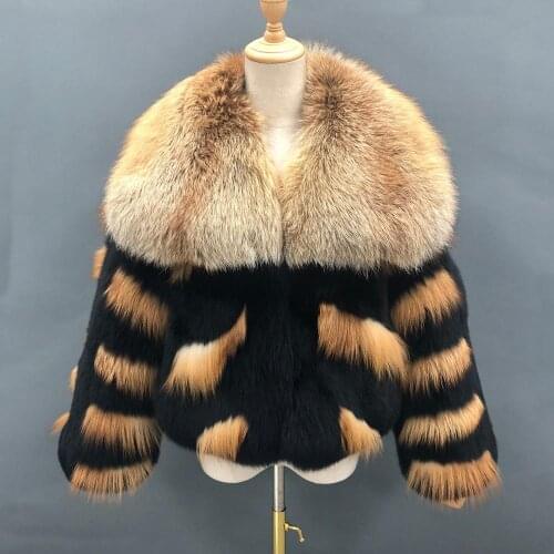 Janefur Winter Fashion Women Red Fox Fur Coat Real Fox Fur Jacket Luxury Striped Outerwear New Style