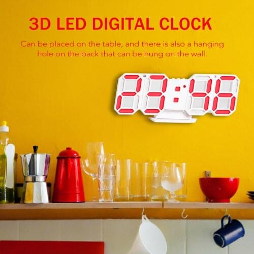 LED Digital Clock 3D Electronic Table Alarm Clock Wall Glowing Hanging Clocks Temperature Display