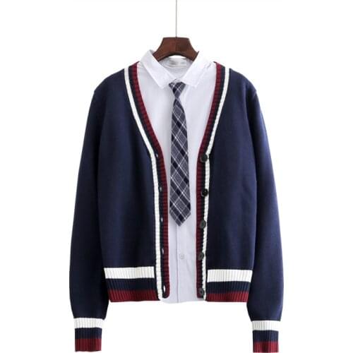British Institute Striped Sweater Coat Loose Large Size Sweater Boys And Girls School Uniforms JK Men & Women Knitting Outerwear