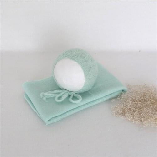 Knit Jersey Wrap Aqua Newborn Swaddle Knit Wrap Baby Photography Hat Vintage Green Baby Boy Hat Outfit Lovely Newborn Blanket