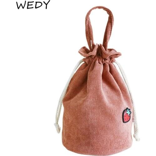 Corduroy Drawstring Bag Women Casual Small Tote Solid Color Female Drawstring Pouch Phone Bag Shopper Handbag Ladies Little Bags