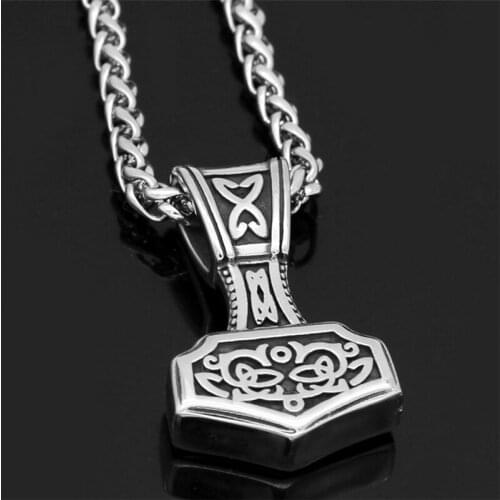 Viking Retro Silver Color Thunder Hammer Necklace Men Odin Warriors Stainless Steel Mjolnir Pendant Amulet Fashion Jewelry Gifts