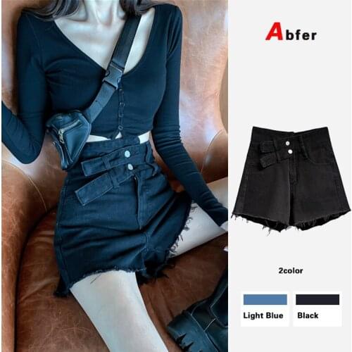 Abfer Summer Plus Size Shorts Women High Waisted Denim Shorts Korean Fashion Tassel Jean Shorts Women Double Button Short Pants