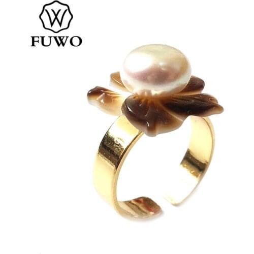 FUWO Trendy Women Natural Shell Plum Flower Rings Original Handmade Design Pearls Jewelry for Women RG503 5pcs/lot